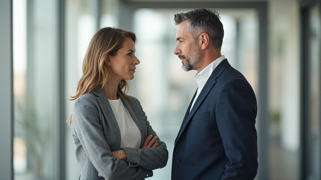 Twee professionals in gesprek in een heldere kantoorkamer met grote ramen en daglicht